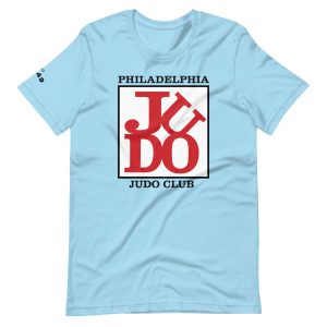 Philadelphia Judo Club Classic Ocean Blue T-shirt front wrinkled