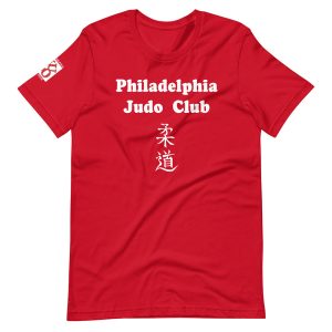 Philadelphia Judo Club T-Shirt with Judo in Kanji in Red wrinkled